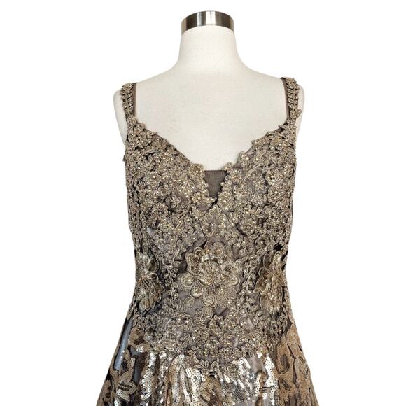 SAVOY Gold Dress Jacquard Beaded Sequins Ball Gown Strapless Princess Medium NWT - Picture 9 of 15